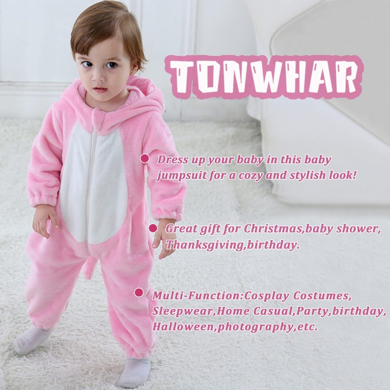 TONWHAR Kids' And Toddlers' Infant Tiger Dinosaur Animal Fancy Dress Costume Outfit Hooded Romper Jumpsuit (2-3 Months/Height:21"-23",Pink Dinosaur) - Image 5
